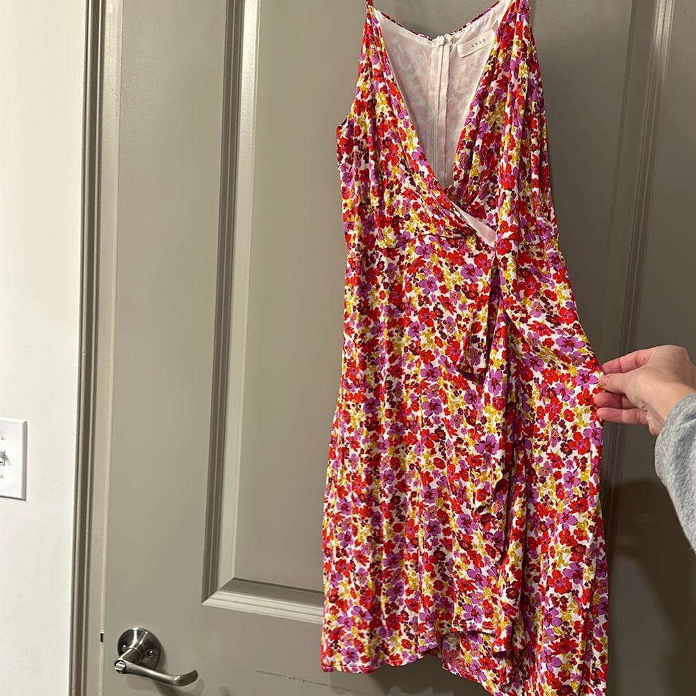 Red, purple, yellow floral dress